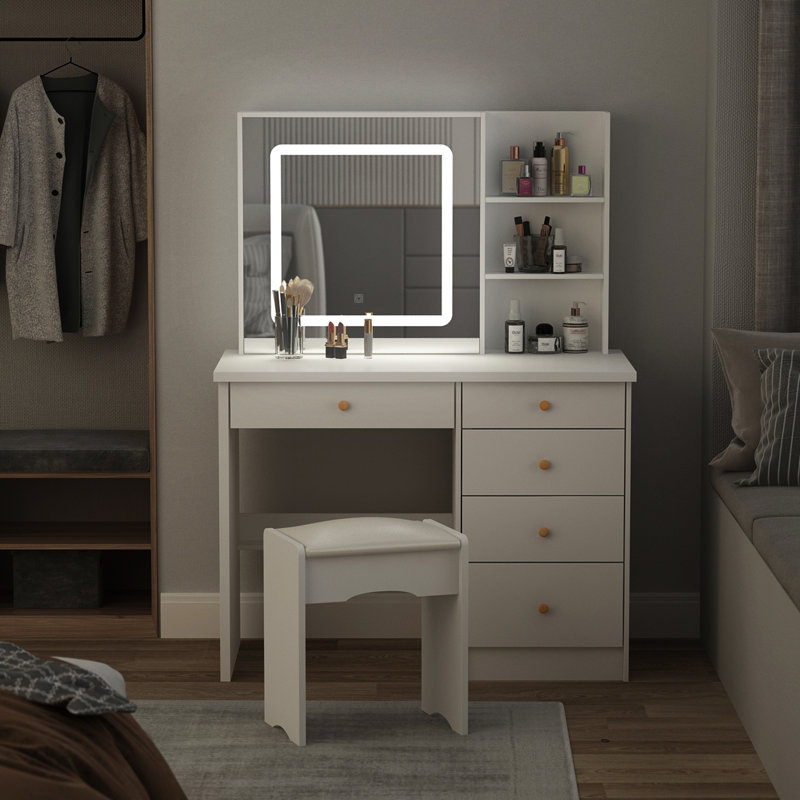 Wade Logan® Vanity Set with Stool and Mirror Wayfair